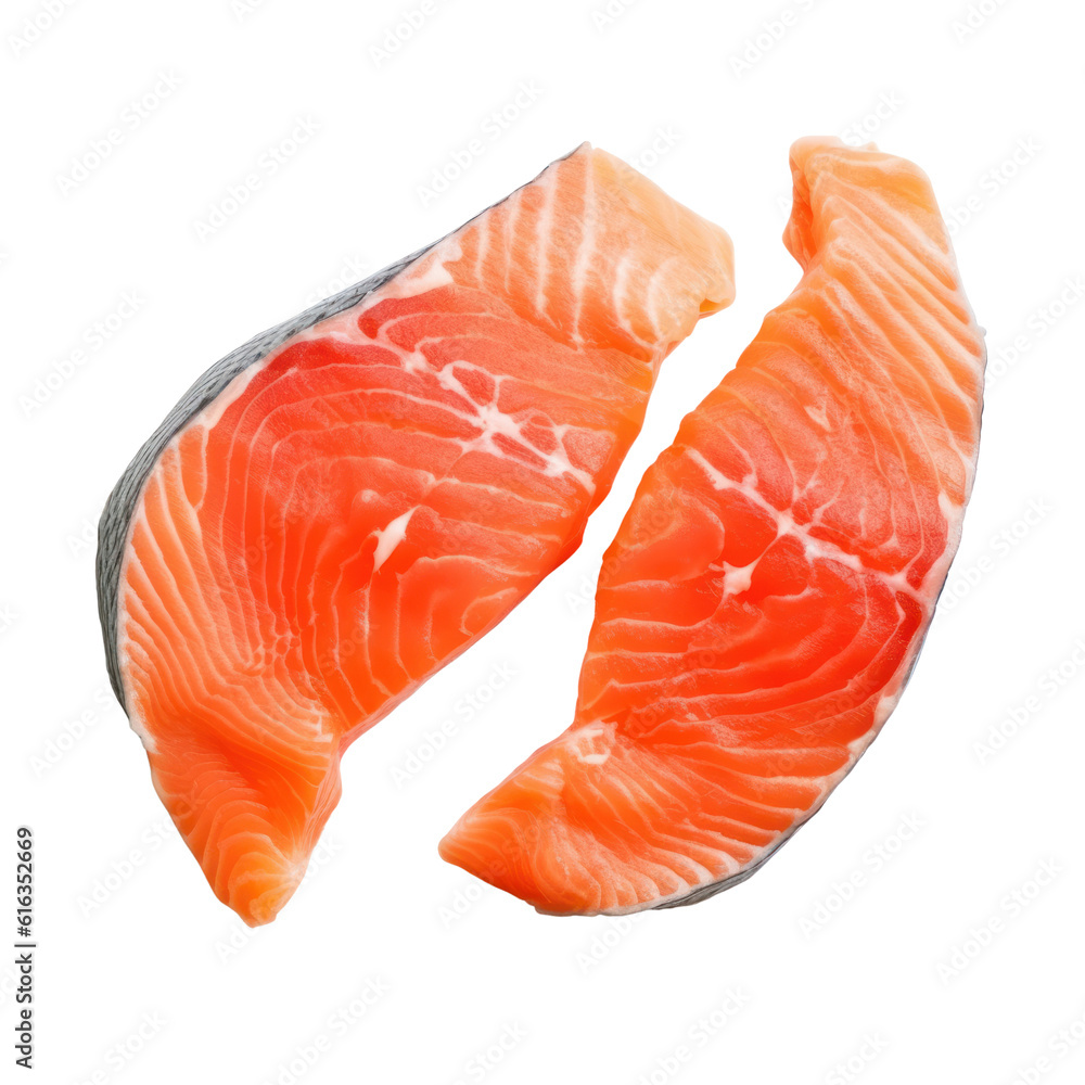 raw salmon fillet isolated on transparent background cutout