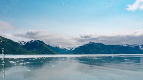 Glacier bay in beautiful nature. Mountain coast natural landscape. Hubbard Glacier nature