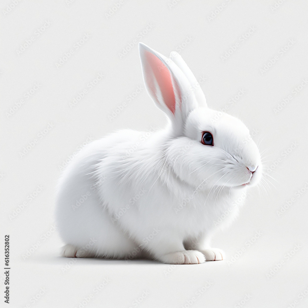 Majestic white rabbit poses with poise on pure white canvas. Majestic white rabbit poses with poise on pure white canvas.