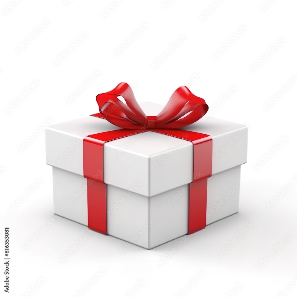Obraz premium White gift box with red bow on white background