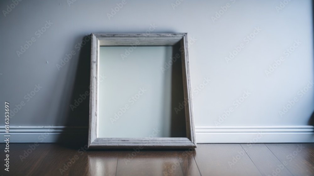 Fototapeta premium Empty Wooden Photo Frame, Poster or Picture Mockup, Modern art display, elegant interior