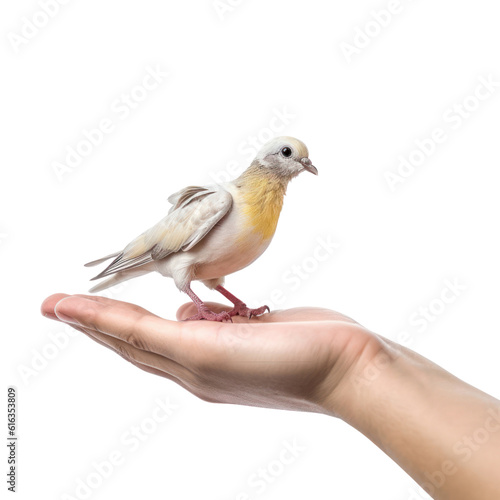 bird in hand isolated on transparent background cutout