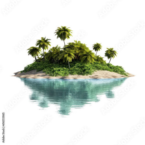 beach with palm trees isolated on transparent background cutout
