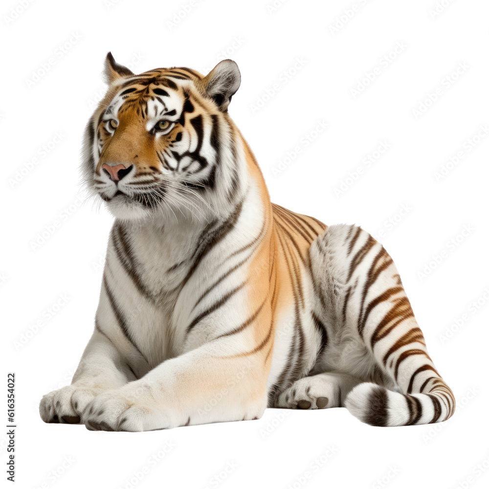 white bengal tiger isolated on transparent background cutout