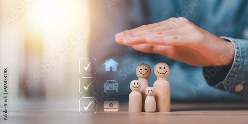 Protection and insurance concept car home and health ,Preventing and evaluating potential business investment benefits ,life insurance ,Protect your family and loved ones from accidents