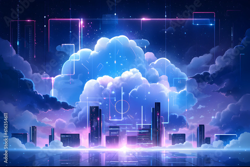 Cloud computing concept. Abstract futuristic background. illustration generative ai
