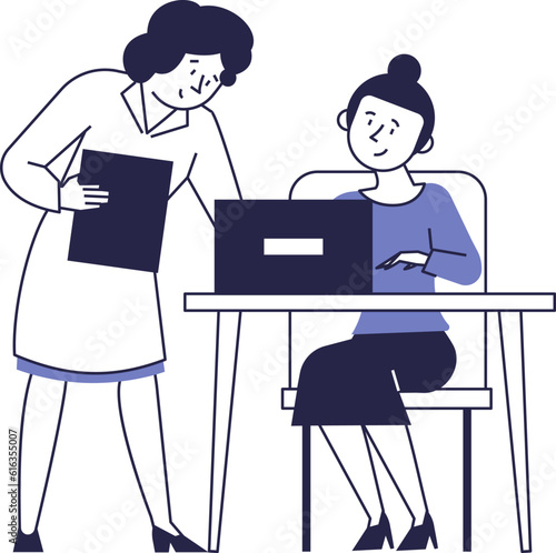 The scene of work in the office, employees consult. The boss makes changes to the project.