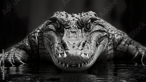 Bedrohliche Begegnung: Die rohe Kraft eines Alligators in beeindruckendem Schwarzweiß photo