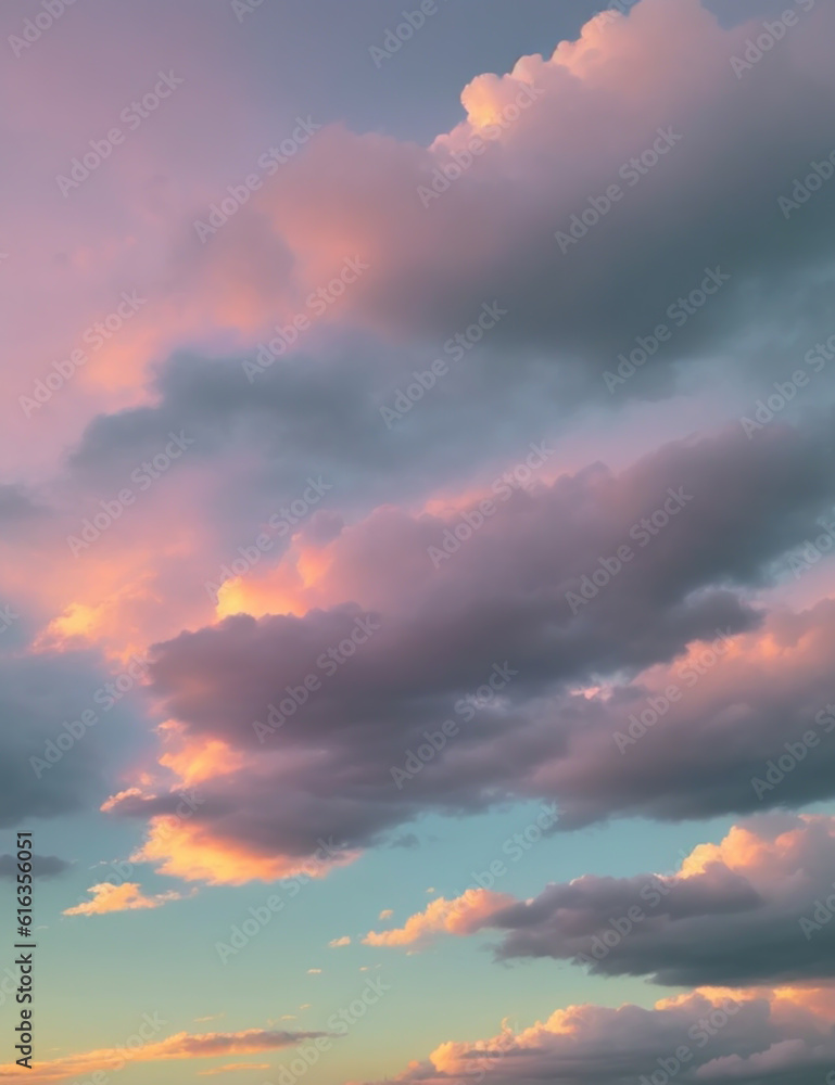 Tranquil beauty of the evening sky landscape is adorned with wisps of clouds and a gentle palette of pastel colors evoking a sense of peace and serenity that captivates the heart and soul.