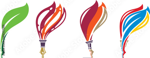 Ink Pen Fire Flame Torch Green Leaf Pen Education Revolution Vector Graphic Art