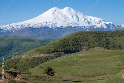 Summer landscape with Elbrus mount. Kabardino-Balkaria, Russia