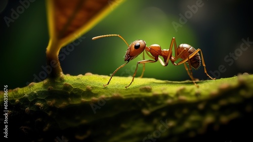 An ant carrying a piece of leaf seen up close © Benjamin