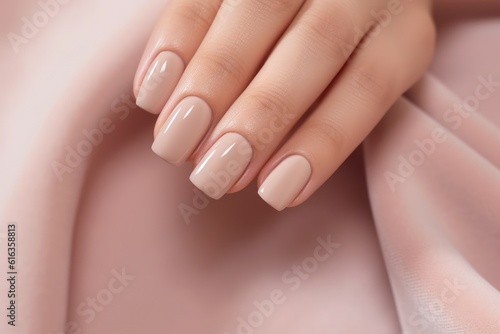 Fotomurale Closeup of woman hand with nude manicure. AI Generated