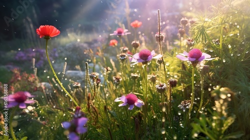 Beautiful wildflowers bathed in morning dew