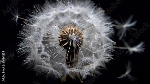 Closeup of a dandelion puffball ready to disperse