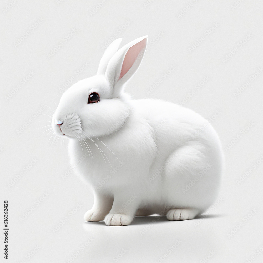 Elegant snow-white bunny captivates with its dignified stance.