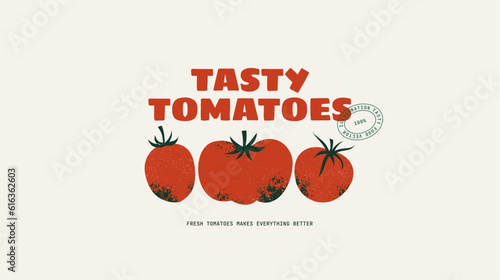 Tomato collection design template. Various tomatoes. Textured retro style. Vector illustration