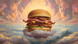 Abstract illustration - tasty hamburger against the sky.