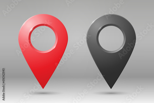 A set of red and gray geolocation icons on a gradient background. Realistic geolocation map pin code icons. Vector illustration.