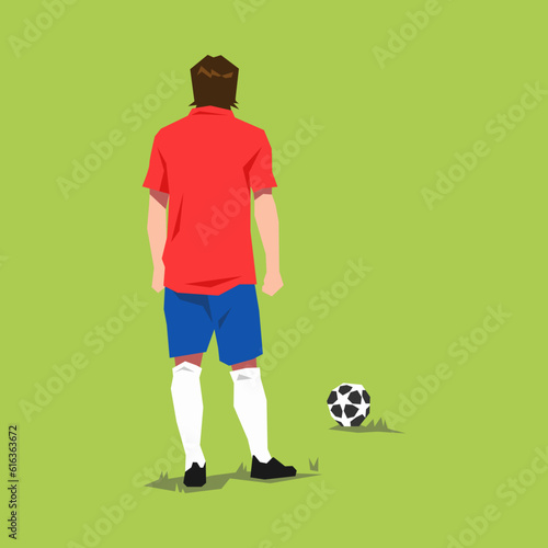 Back view football, soccer athlete preparing to kick the ball. concept of sport, football, activity. suitable for print, poster, sticker. flat vector graphics.