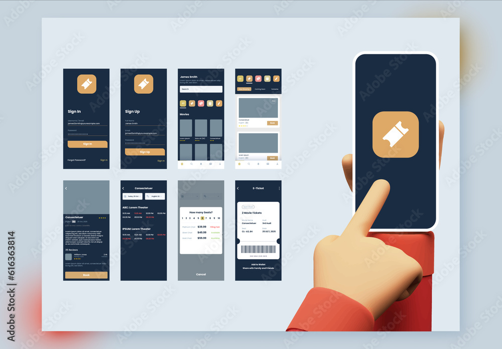Movie Ticket Booking App UI Kit Including Sign In, Sign Up, Booking and ...