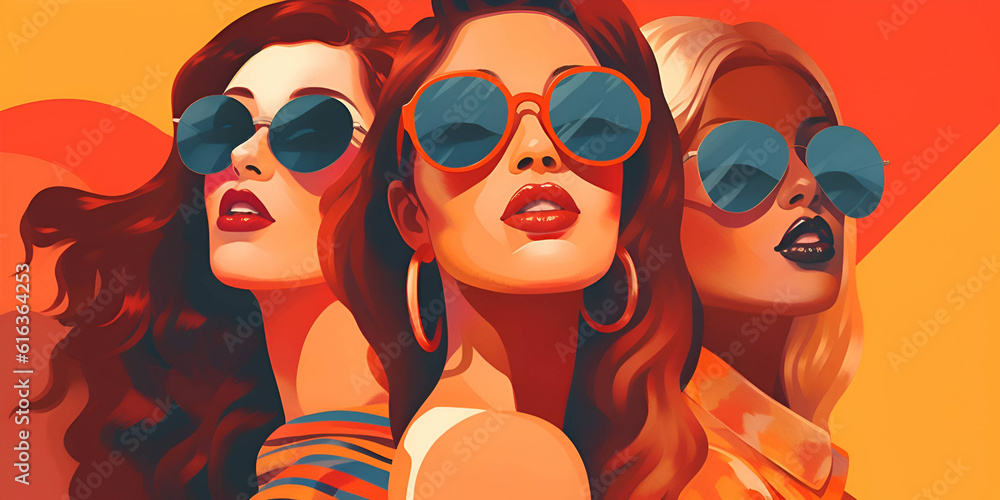 Group of women wearing fashionable sunglasses 