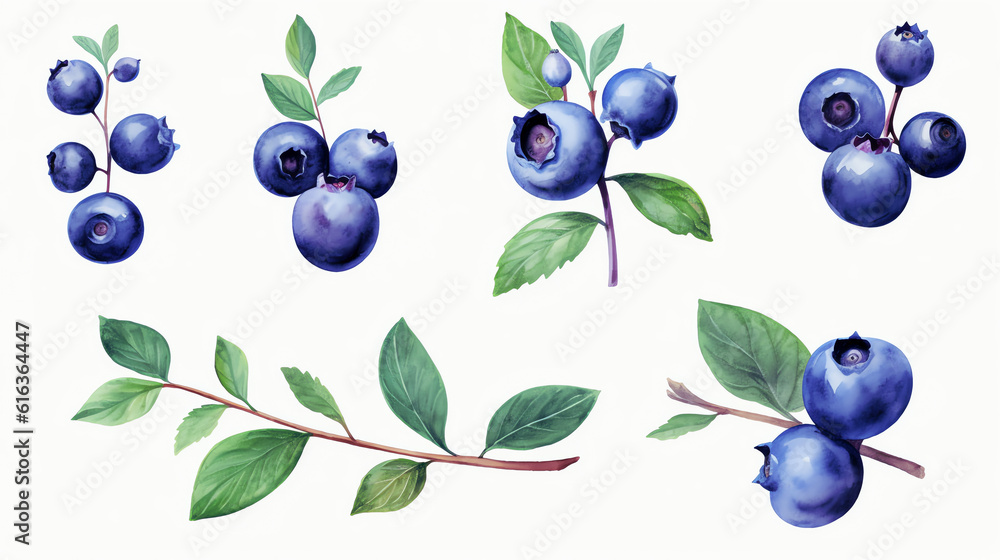 Blaubeere, blueberry in Watercolor with Generative AI	