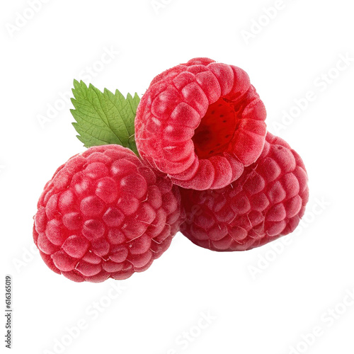 Raspberry with leave isolated on white background generative AI