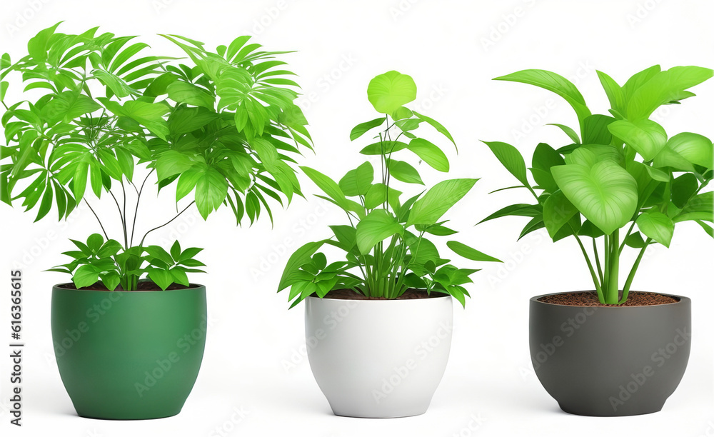 Beautiful plants in ceramic pots arranged in a collection, isolated on a clear background. Generative AI. Beautiful plants in ceramic pots arranged in a collection, isolated on a clear background. Generative AI.
