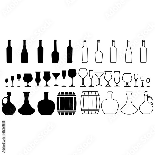 Wine glass cup icon vector set. Red wine illustration sign collection. pour drink beverage silhouette, glass cup.