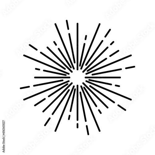 Vintage Sunburst icon vector. Explosion Hand drawn illustration sign. Elements Fireworks. Black Rays.