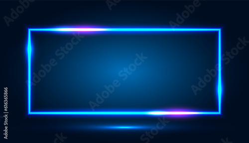 Neon rectangular frame with shining effects on a dark background. Abstract futuristic neon background. Vector EPS 10.