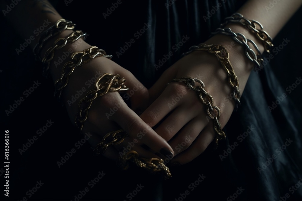 Empowering Connection Female Hands Wrapped in a Symbolic Chain. AI