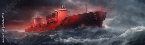 Cargo Container Business Ship in the Stormy ocean. Logistic Freight Shipping and Transportation
