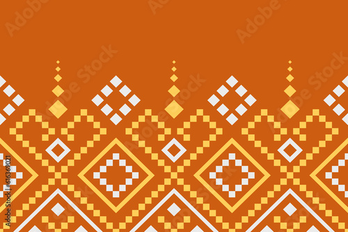 Orange vintages cross stitch traditional ethnic pattern paisley flower Ikat background abstract Aztec African Indonesian Indian seamless pattern for fabric print cloth dress carpet curtains and sarong