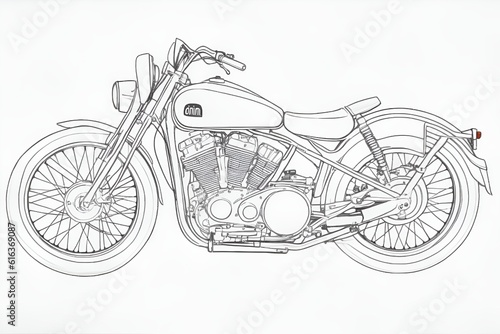Motorcycle outline isolated on white background. Generative AI.