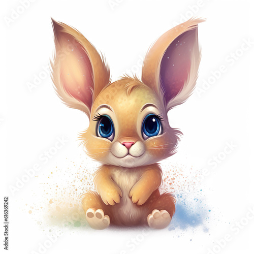 Cute little baby bunny rabbit cartoon character drawing generative AI illustration isolated on white background. Lovely baby animals concept