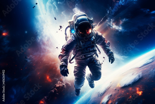 Astronaut in outer space on a beautiful background. Generative AI