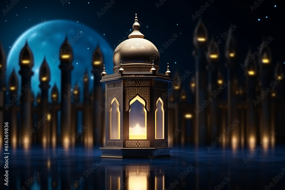 Obraz premium Lantern with night light background for the Muslim feast of the holy month of Ramadan Kareem