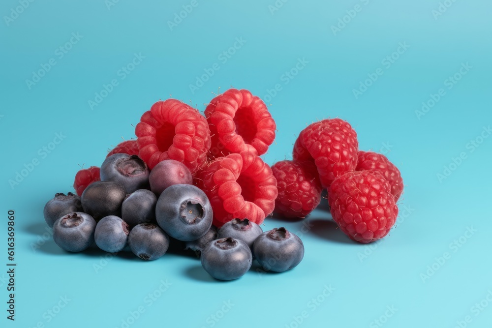 Ripe blueberries raspberries. Generate Ai Ripe blueberries raspberries. Generate Ai