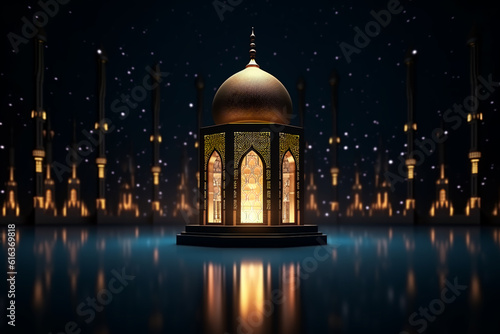  Lantern with night light background for the Muslim feast of the holy month of Ramadan Kareem