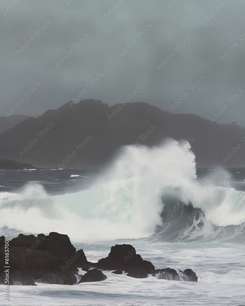 Obraz premium Generative AI illustration of Chinese Japanese Sumi-e style of Asian landscape peaceful Zen Buddhist image