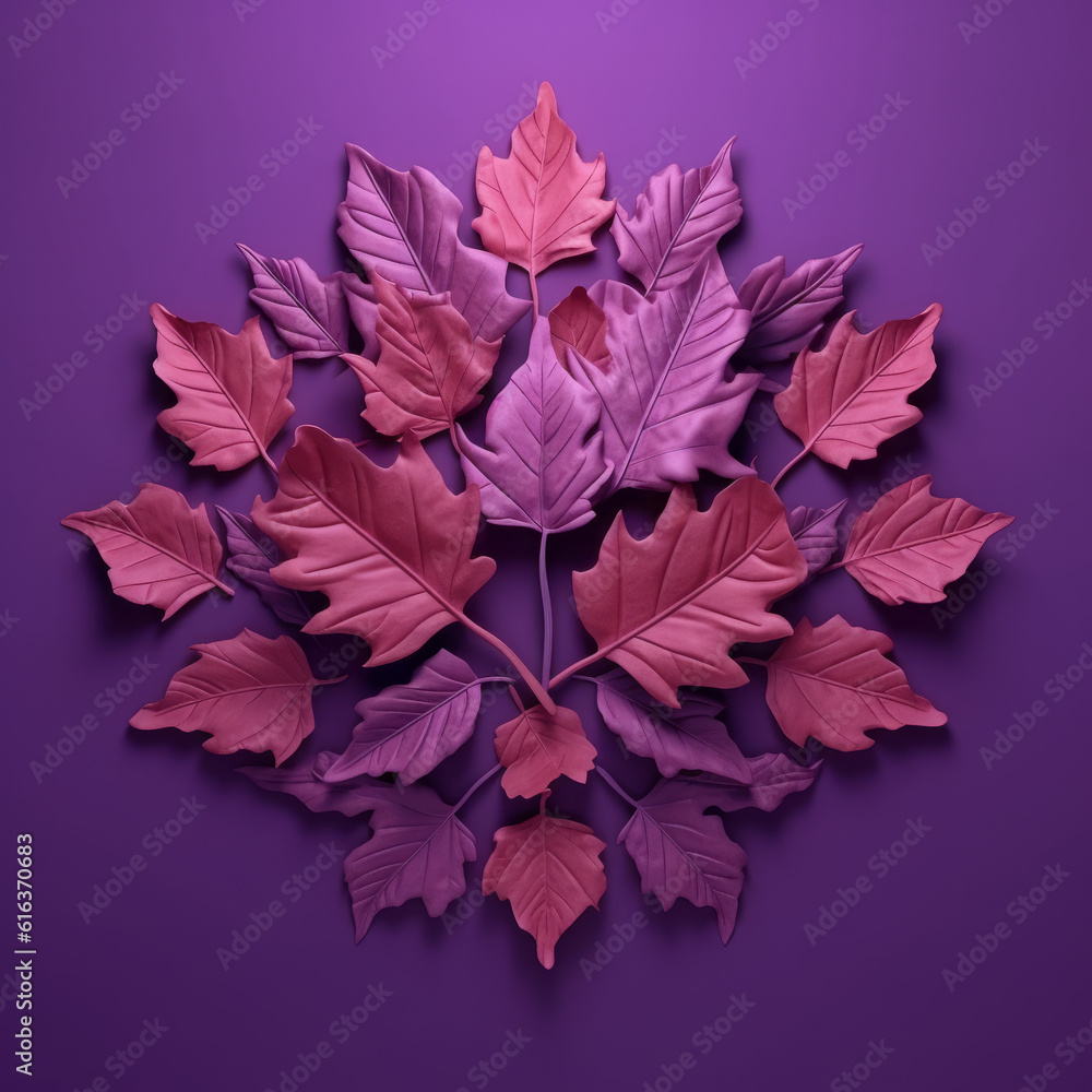 Beautiful autumn leaves arranged in the shape of a circle against purple background. Minimal natural concept. Flat lay Beautiful autumn leaves arranged in the shape of a circle against purple background. Minimal natural concept. Flat lay
