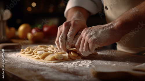 a baker rolling out dough and filling it with a delicious apple mixture to make apple turnovers, AI-Generated