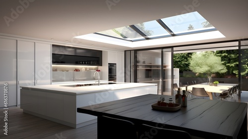 Modern kitchen, white design (Generative AI) © FEROHORA