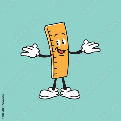 Cartoon ruler, retro mascot design, vector illustration