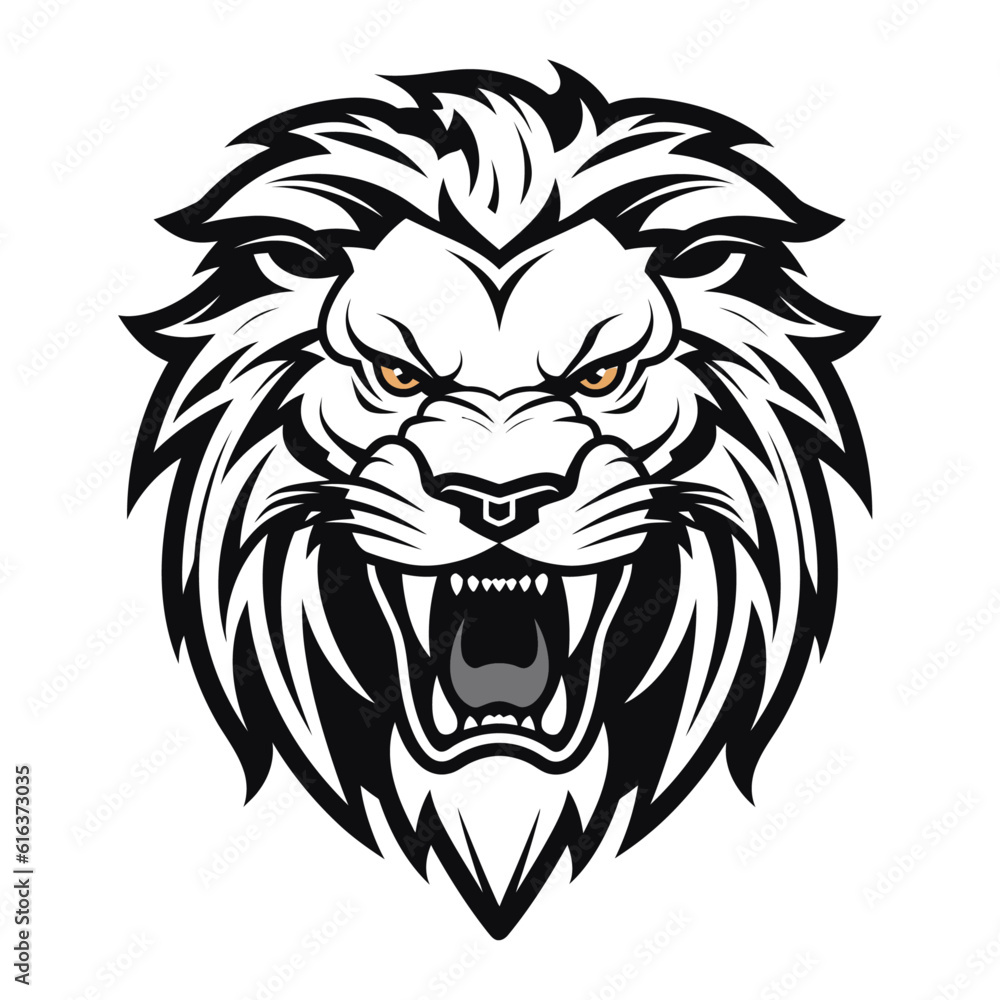 Angry Lion Roaring vector art, isolated in white background, vector illustration