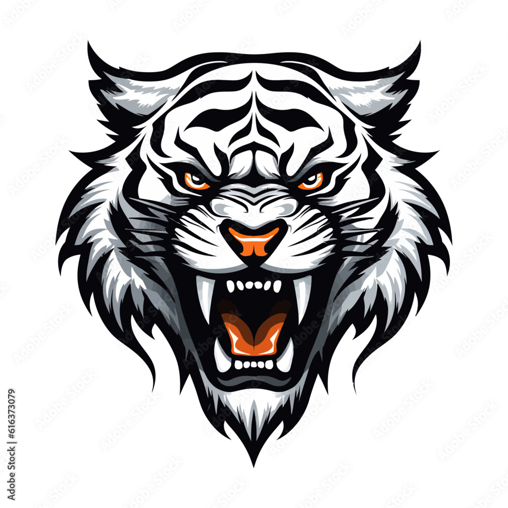 Angry tiger Roaring vector art, tiger, isolated in white background, vector illustration
