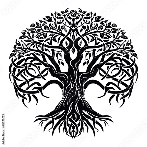 Yggdrasil tree, vector isolated on white background, tree of life, vector illustration.