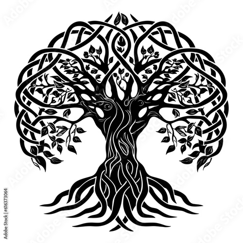 Canvas Print Yggdrasil tree, vector isolated on white background, tree of life, vector illustration